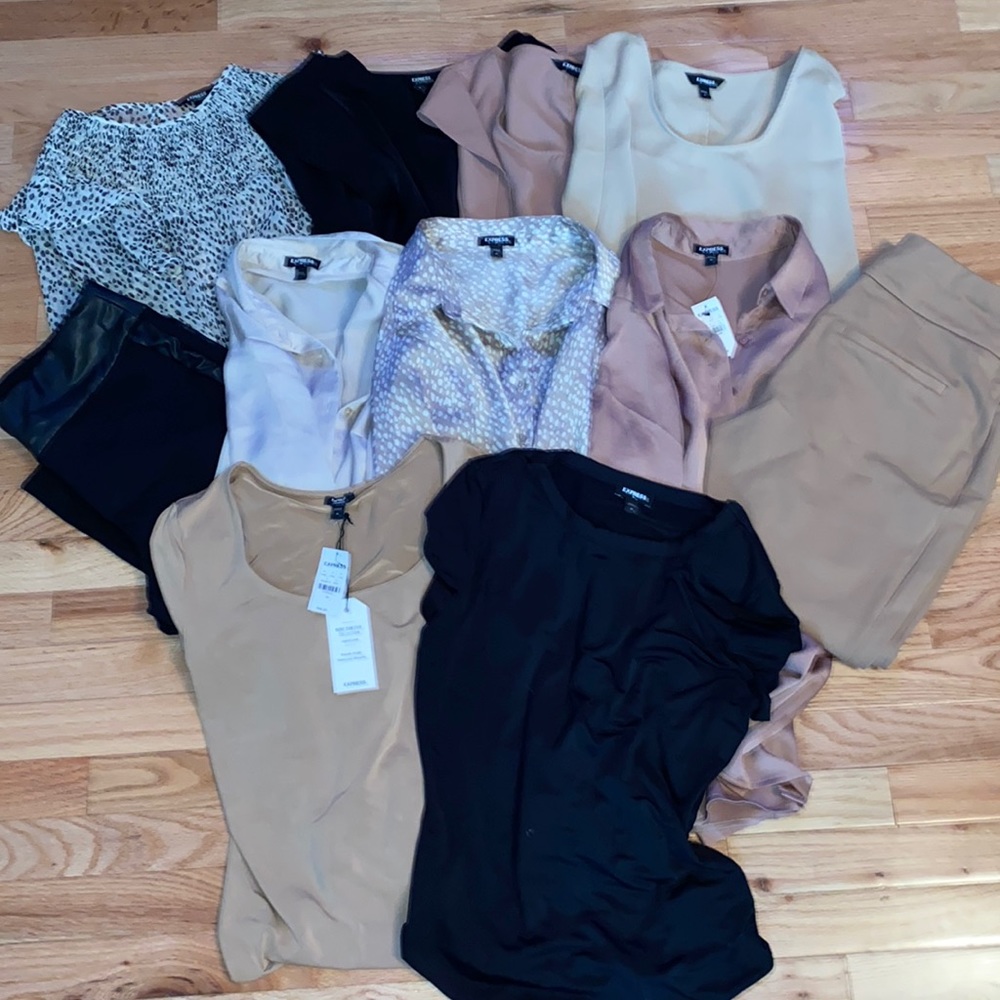 LOT OF 11 EXPRESS BUSINESS CASUAL PIECES ALL SIZE MEDIUM TOPS COLUMNIST PANTS